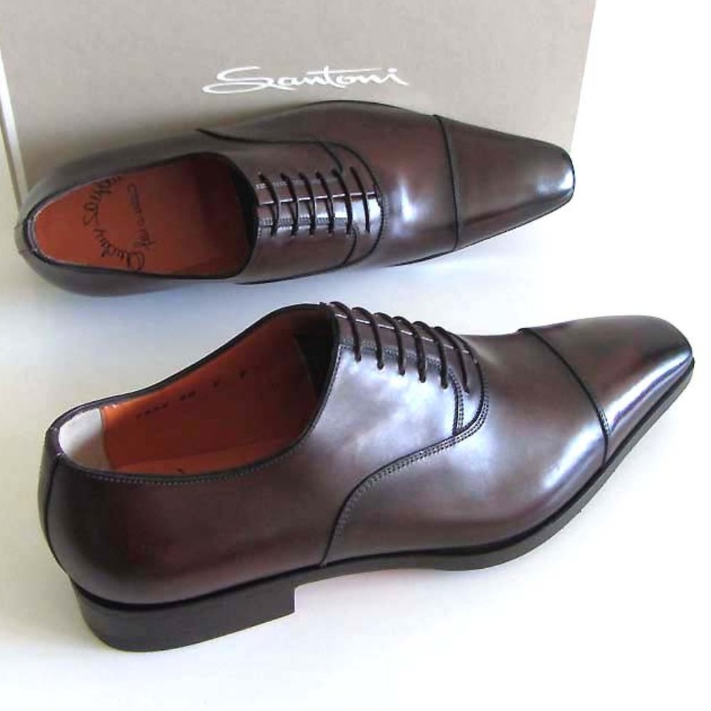 SANTONI Fatte A Mano brown cap-toe shoes 9 F 10 US - Picture 4 of 8